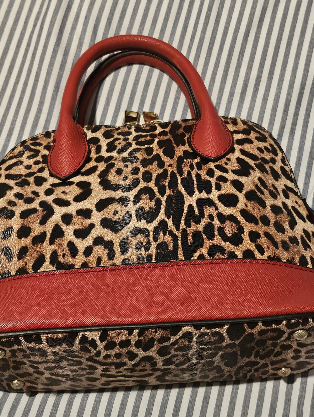 Leopard Print Satchel Handbag with Red Trim - Picture 8 of 8